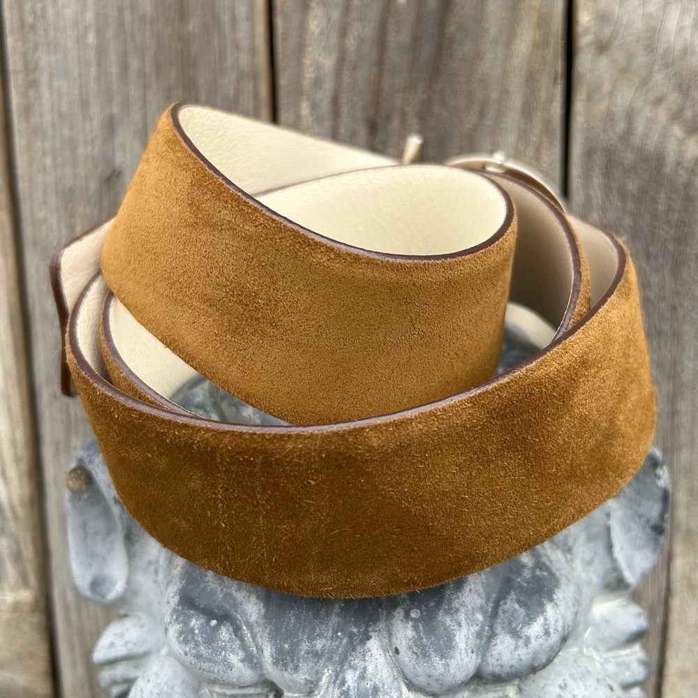 Salvatore Ferragamo Single Gancio Suede Belt Tan Brown 85 - Picture 15 of 16
